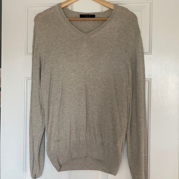 Zara Man V-Neck Soft Sweater Beige/gray Medium - Picture 1 of 2